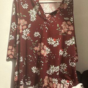 a.Jesdani Burgundy Floral Top Size 3X